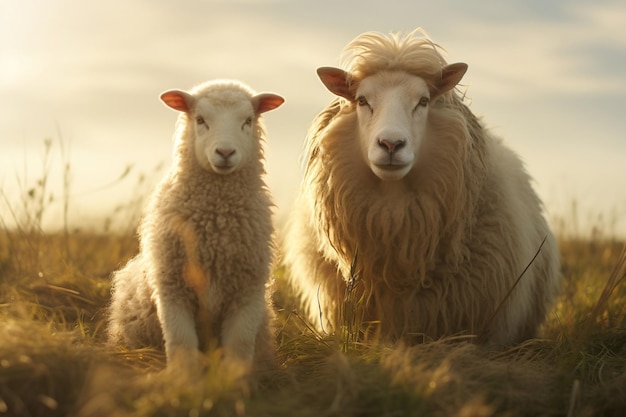 Ovejas y cabras pastando en el campo Ai generativa