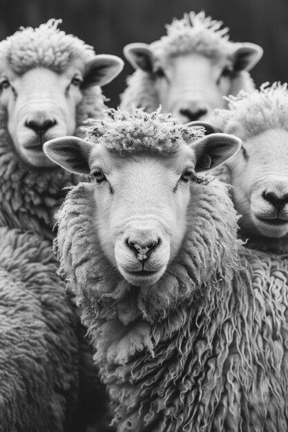 Las ovejas en el campo mirando a la cámara con un fondo borroso