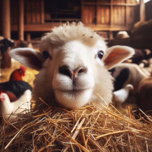 Foto ovejas en un fondo de animales de granja