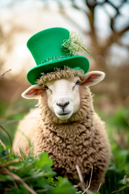 Foto ovejas en un sombrero para el día de san patricio enfoque selectivo