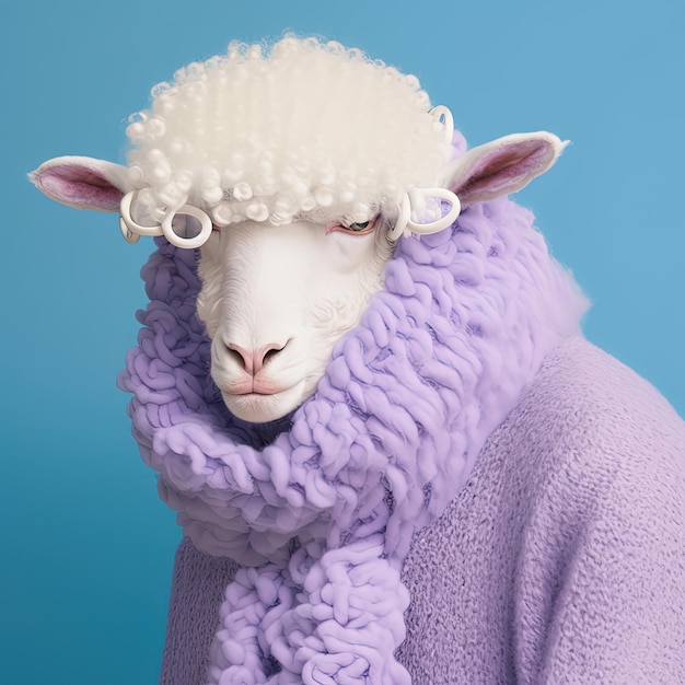 Ovelha da moda em retrato de casaco de lã Generative AI