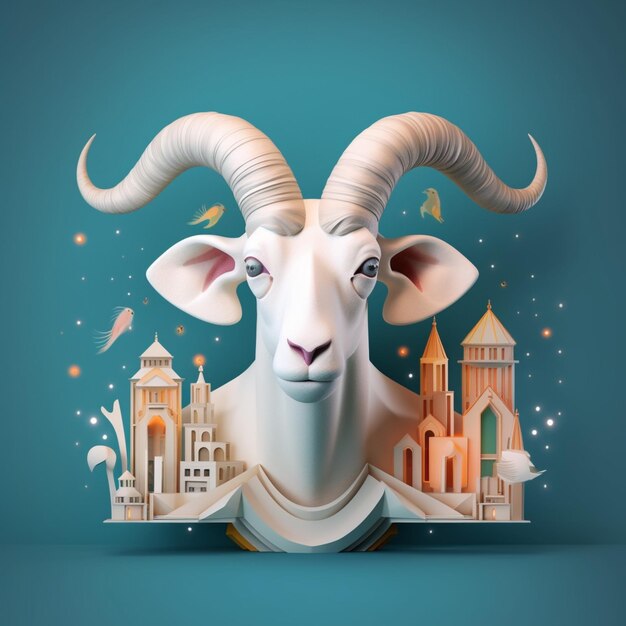 Ovelha do tema Eid Al Adha com ilustração de design 3d de mesquita