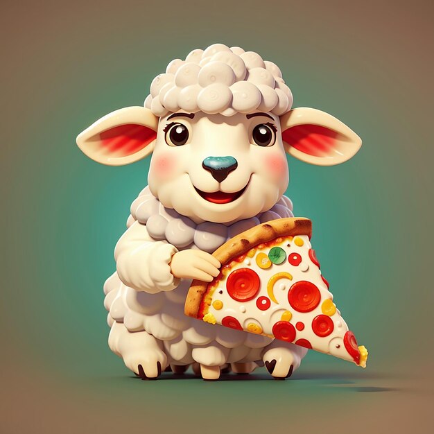 Ovelhas bonitas comendo pizza desenho animado ícone vetorial ilustração ícone de comida animal conceito isolado plano