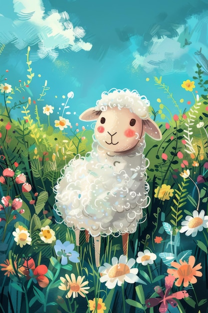 ovelhas bonitas no prado ilustração de crianças