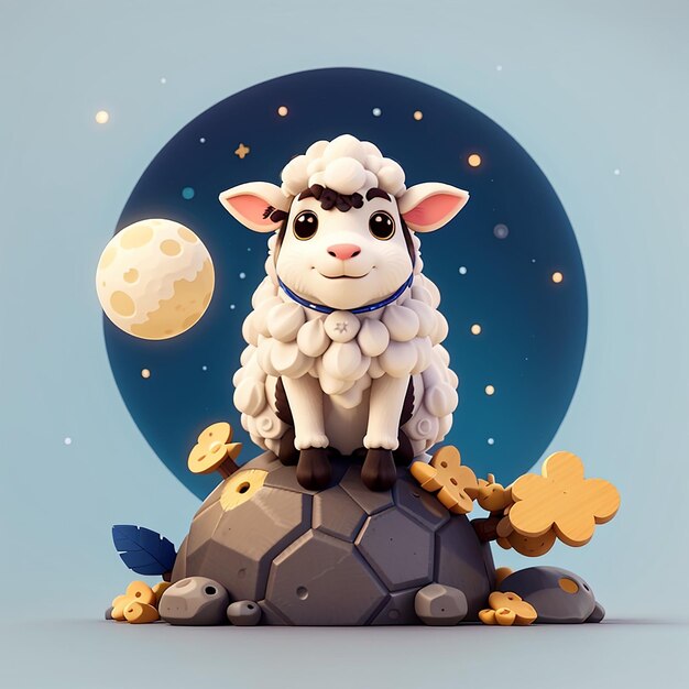Ovelhas bonitas sentadas na lua desenho animado ícone vetorial ilustração animal ícone de férias conceito isolado