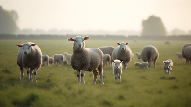 Ovelhas em campo verde