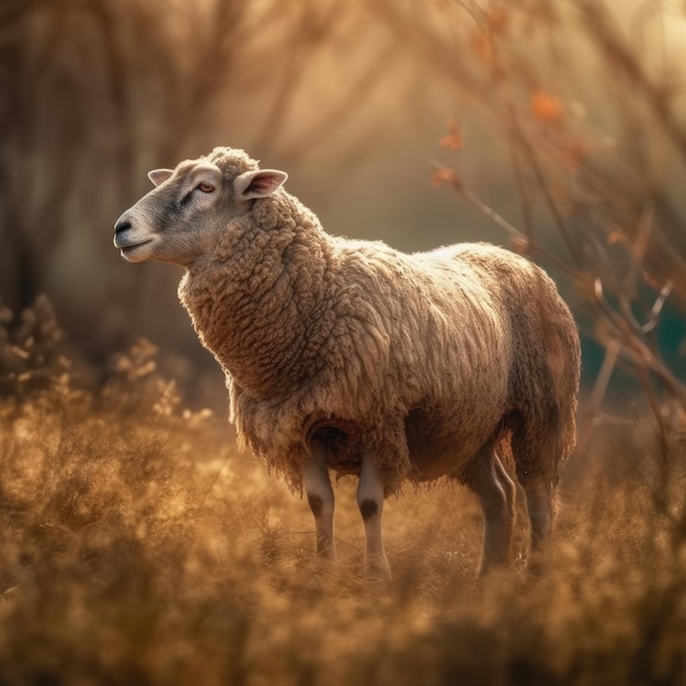 Ovelhas em IA geradora de habitat natural