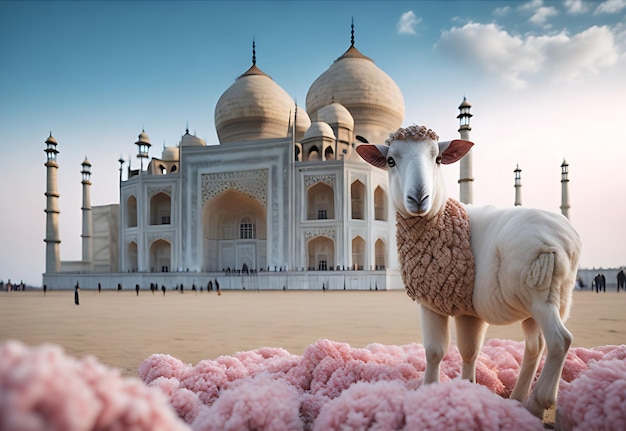 Ovelhas na frente de uma mesquita