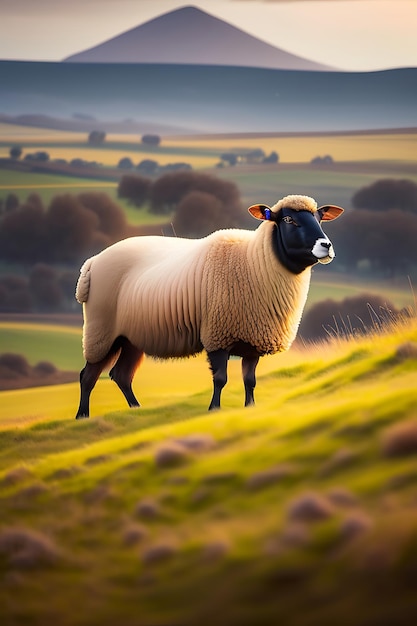 Ovelhas pastando em um campo de grama Paisagem rural