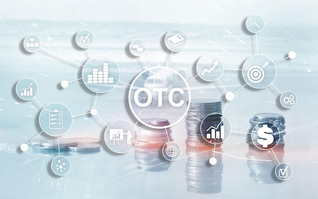 Over The Counter OTC Trading Stock Market concepto monedas en el fondo de la ciudad