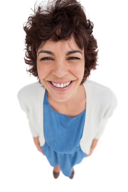 Foto overhead of smiling woman standing