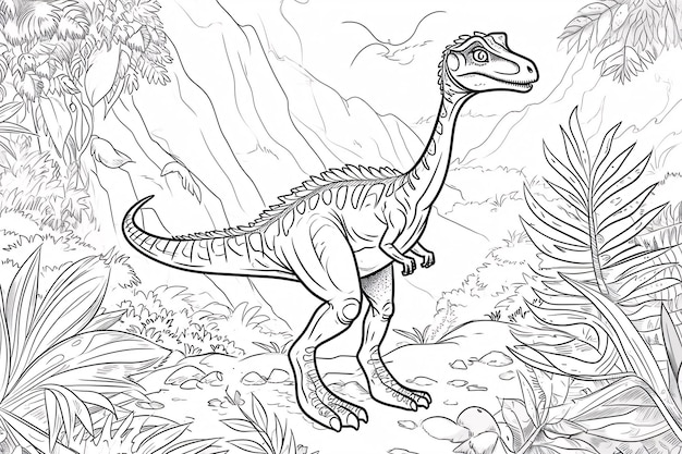 Foto oviraptor dinosauro preto e branco doodles lineares arte de linha página de colorir livro de colorir para crianças