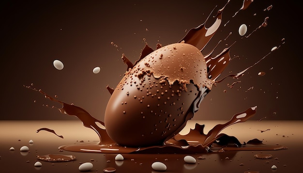 Ovo de Chocolate de Páscoa com Liquid Splash AI Generative