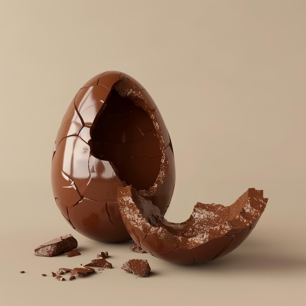 Foto ovo de chocolate quebrado de páscoa 3d