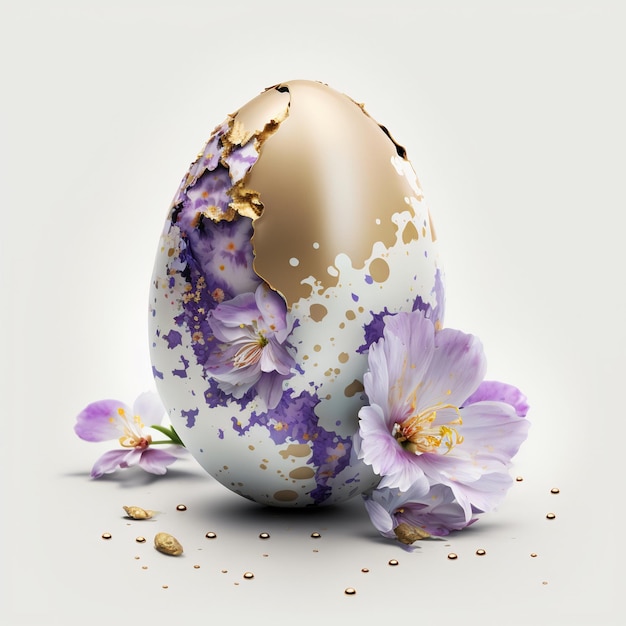 Ovo de Páscoa com fundo branco de flores