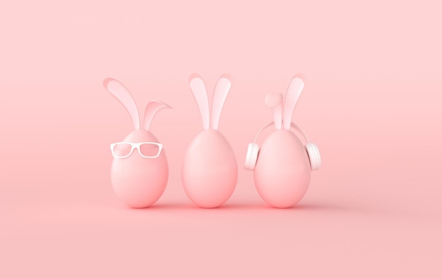 Ovo de Páscoa com óculos de orelhas de coelho em fundo rosa Feliz Páscoa grande caça