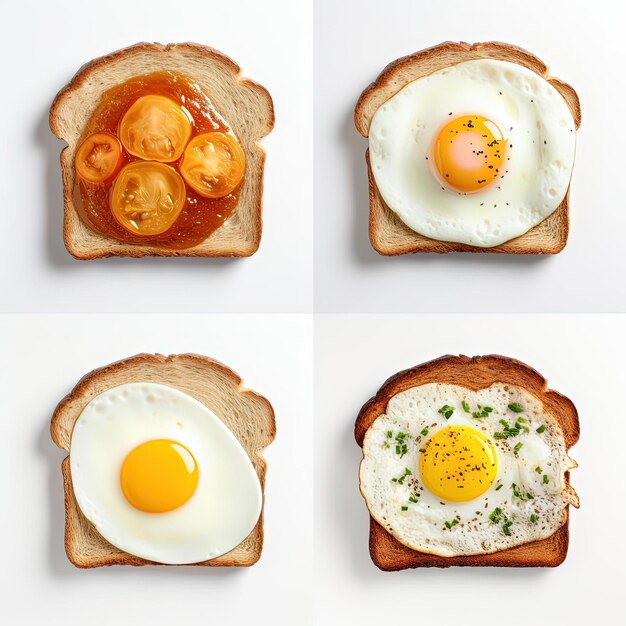 Foto ovo em torrada comida de pequeno-almoço fundo branco