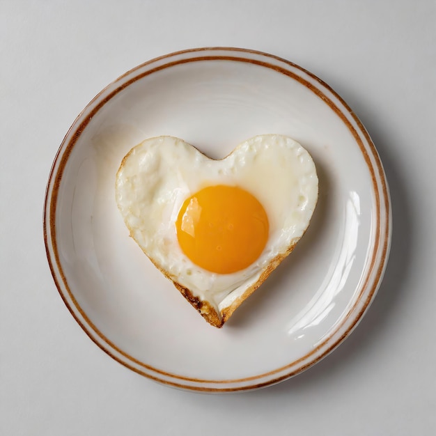 ovo frito em forma de coração num prato