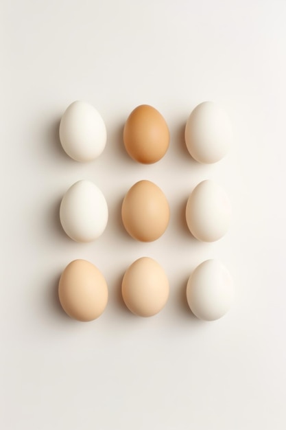ovos brancos em um espaço vazio de fundo branco