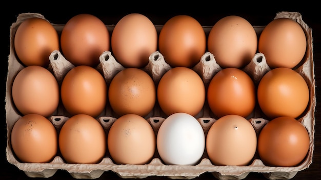 Ovos de galinha em caixa de ovos de cartão em fundo sólido Ai Generative