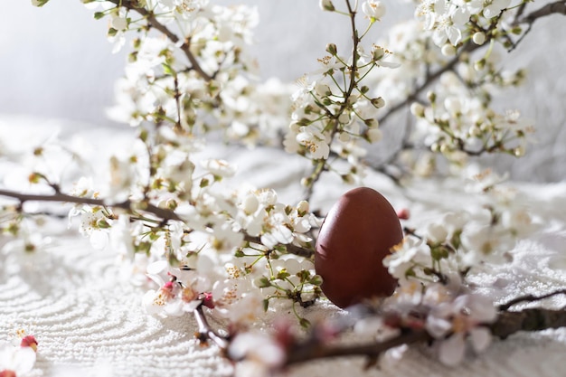 Ovos de Páscoa coloridos com flores de flor de primavera. Fronteira de feriado de ovo colorido. bolo de Páscoa