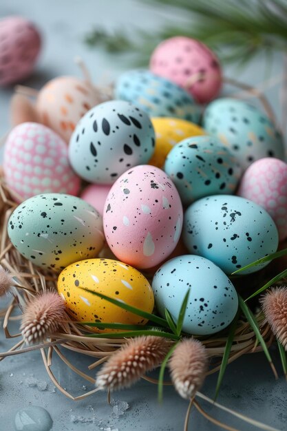 Ovos de Páscoa coloridos e flores geradas