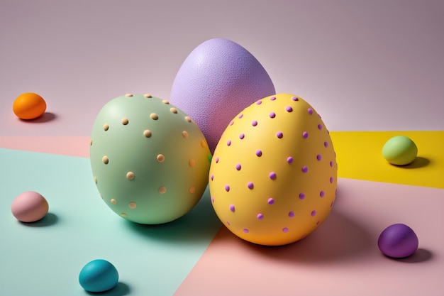 Ovos de Páscoa coloridos em fundo pastel AI Generation