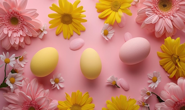 ovos de páscoa coloridos são mostrados em um fundo rosa