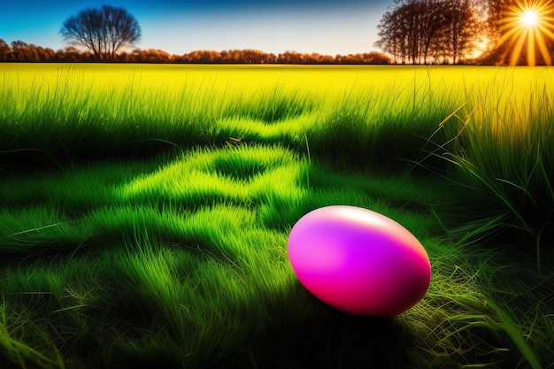 Ovos de páscoa coloridos sobre fundo de grama verde Conceito feliz de Páscoa