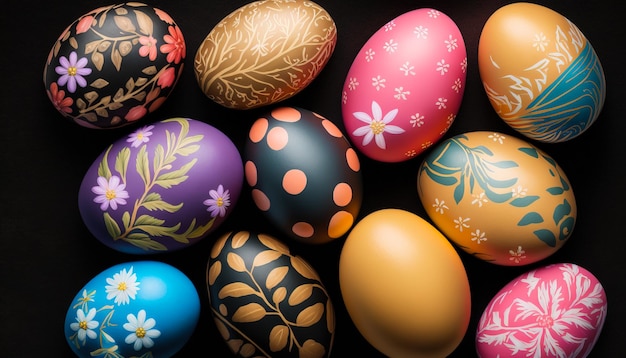Ovos de Páscoa Comemore a Páscoa com esses ovos de Páscoa vibrantes aninhados em uma cama de exuberantes gerados por IA