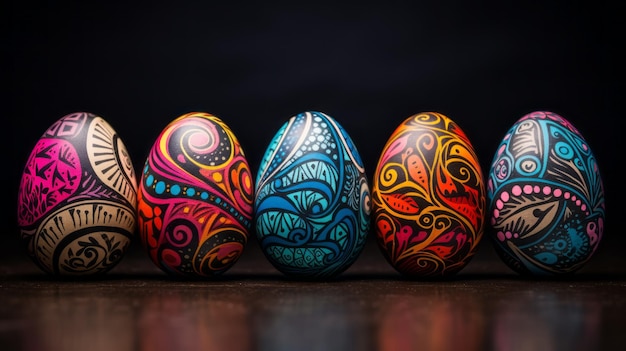 Ovos de Páscoa desenhados à mão com cores felizes