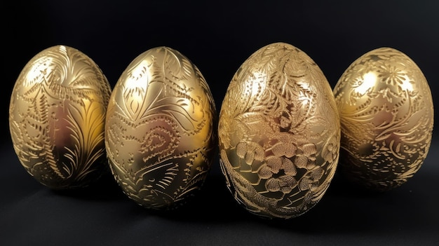 Foto ovos de páscoa dourados com ornamento ai generativo