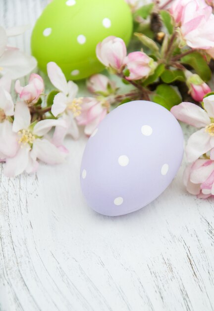 Ovos de Páscoa e flor de maçã