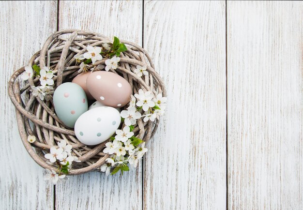 Ovos de Páscoa e flor de primavera