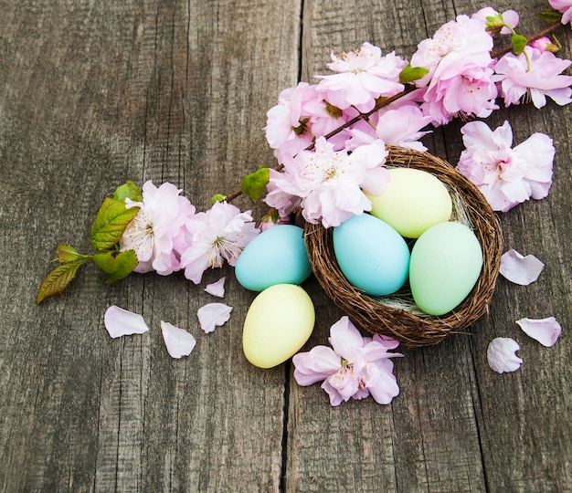 Ovos de Páscoa e flor de sakura