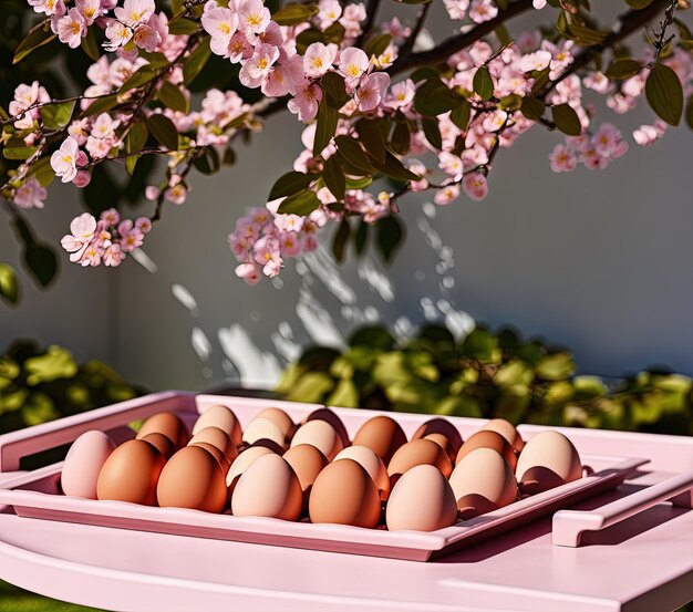 ovos de páscoa e flores em um fundo branco