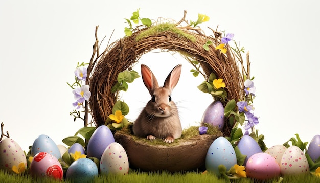 Ovos de Páscoa e orelhas de coelho no ninho