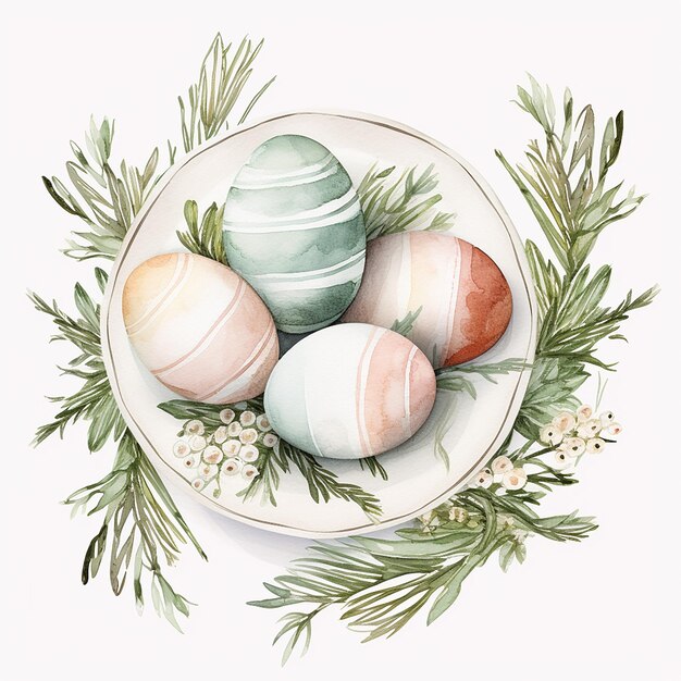Ovos de Páscoa em aquarela vibrante em fundo branco