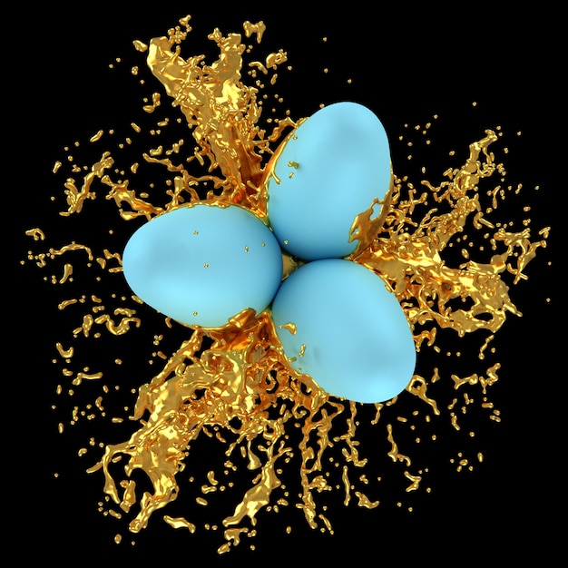 Ovos de Páscoa em salpicos de ouro pintar ilustração 3D