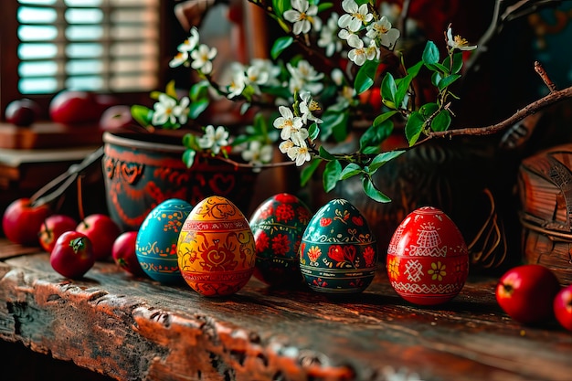 Ovos de Páscoa multicoloridos pintados segundo o método tradicional