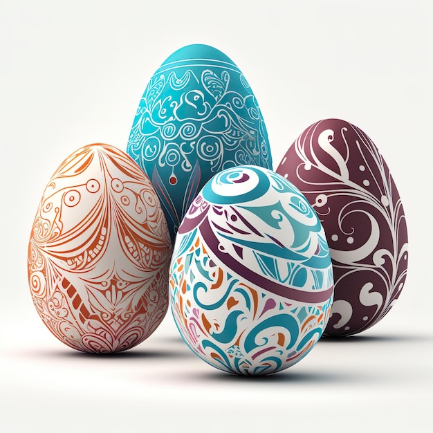 Ovos de Páscoa pintados decorados com ornamentos