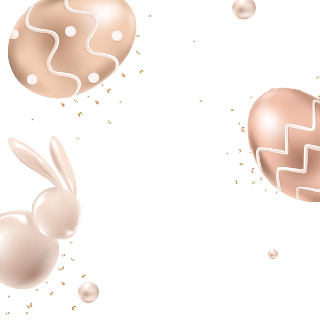 Ovos de Páscoa Png de borda em ouro rosa 3D em fundo transparente para cartão de saudação
