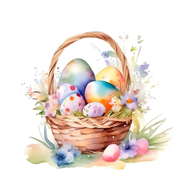 Ovos de segunda-feira de Páscoa Cesto floral Aquarela Ilustração de imagem AI Gerar imagem