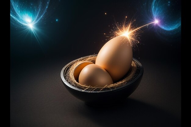 Foto ovos dentro de uma bola de vidro na mesa de trabalho sob luz natural close-up fundo de papel de parede criativo