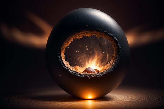 Ovos dentro de uma bola de vidro na mesa de trabalho sob luz natural close-up fundo de papel de parede criativo