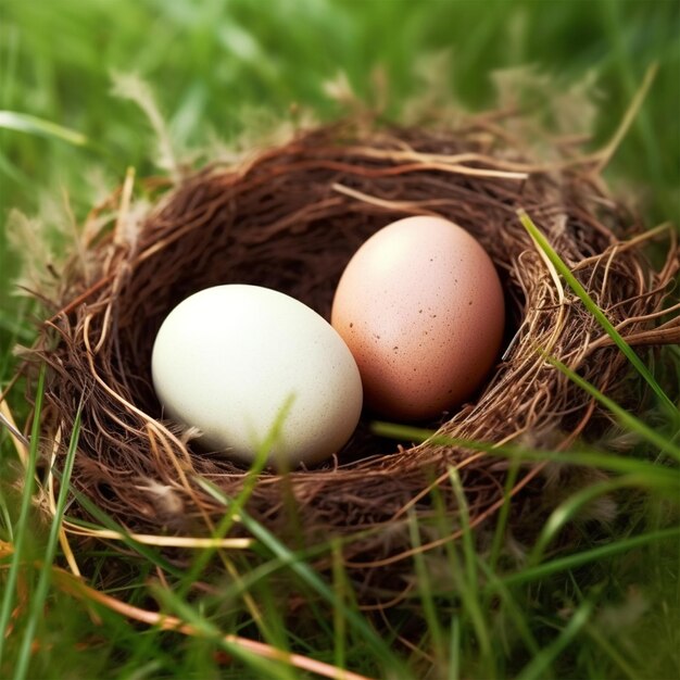 Ovos em ninhos na fresca grama verde da primavera