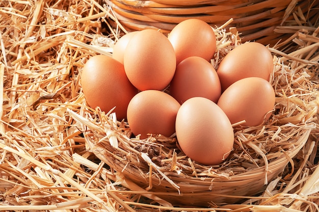 Ovos em uma cesta de palha