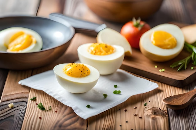 ovos em uma mesa com uma panela de comida