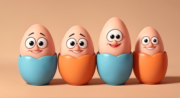 Ovos engraçados com sorrisos alinhados
