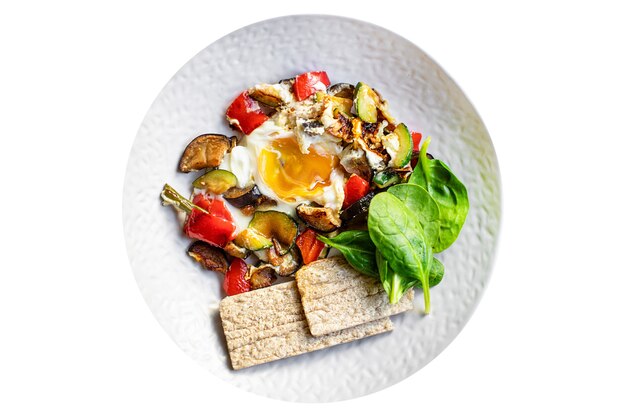 ovos fritos com omelete de vegetais prontos para cozinhar e comer